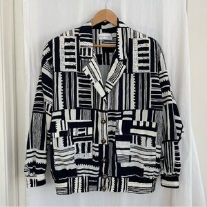 Geometric Black and White Patterned Blazer